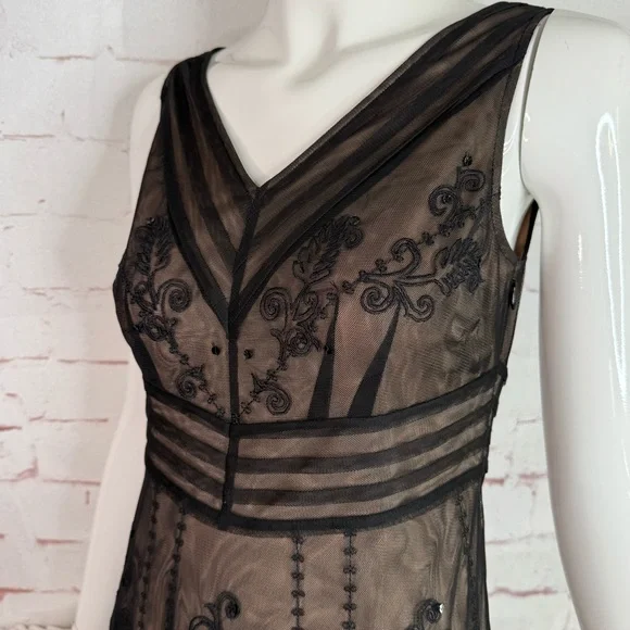 ANN TAYLOR LOFT PETITE 2P Black Embroidered Mesh Overlay Cocktail Party Dress - Picture 13 of 15